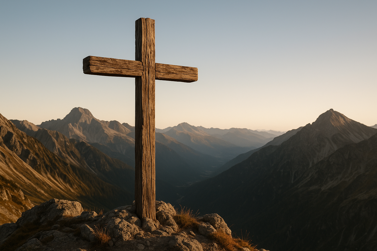 Wooden Cross on a Mountain top